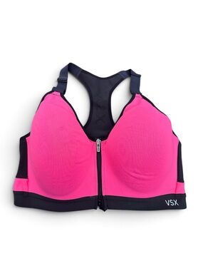 VSX Victoria’s Secret Sport Neon Pink Black Front Zip Racerback Sports Bra 36D